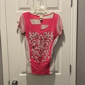 Daytrip Pink and White Patterned Short Sleeve Y2K Top